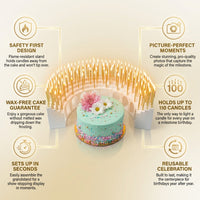 Birthday Grandstand" Modular Birthday Candle Holder for 10 to 110 candles, includes 100 gold candles